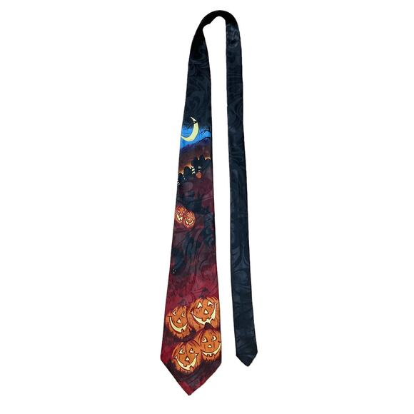 Halloween Collection Mens Multicolor Jack O Lantern Polyester Designer Necktie - Picture 2 of 6